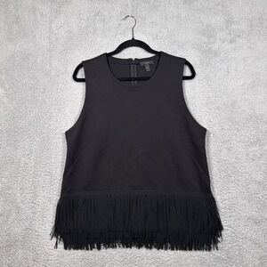 J CREW Womens Knit Fringe Tank Top Black Boho Flapper Cocktail Party Festival XL